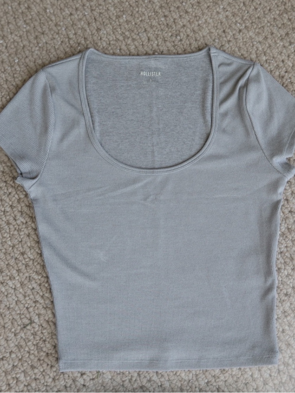 Hollister Ribbed Scoopneck Crop Top - Light Gray